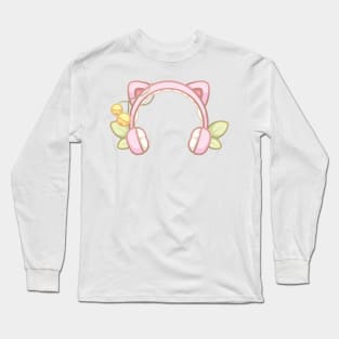 Cute Cozy Pink Gaming Console Cat Ears Headphones Long Sleeve T-Shirt